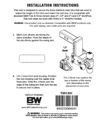 Picture of TS51241 B&W Trailer Hitches Trailer Hitch Ball Mount Pin Lock